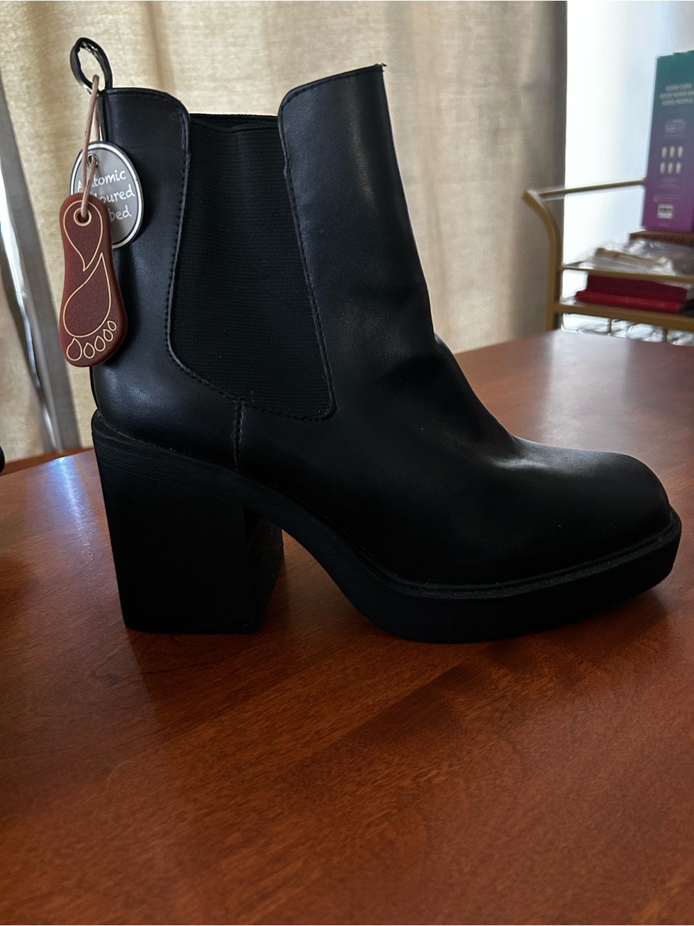MIA Black Leather Chelsea Block Heel Ankle Boots
